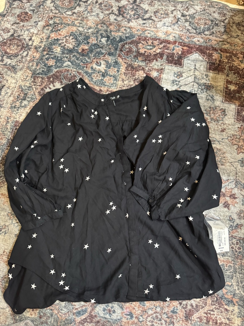 Ana Black Star Print Women’s Blouse